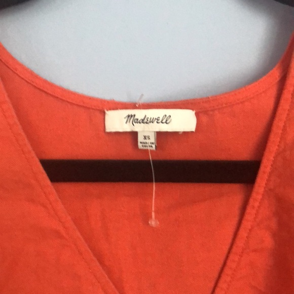 ⭕️ PRICE FIRM Madewell Size XS Orange Linen Blend Ruffle Top - Picture 3 of 5